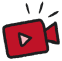 An illustrative icon of a video camera with a play button